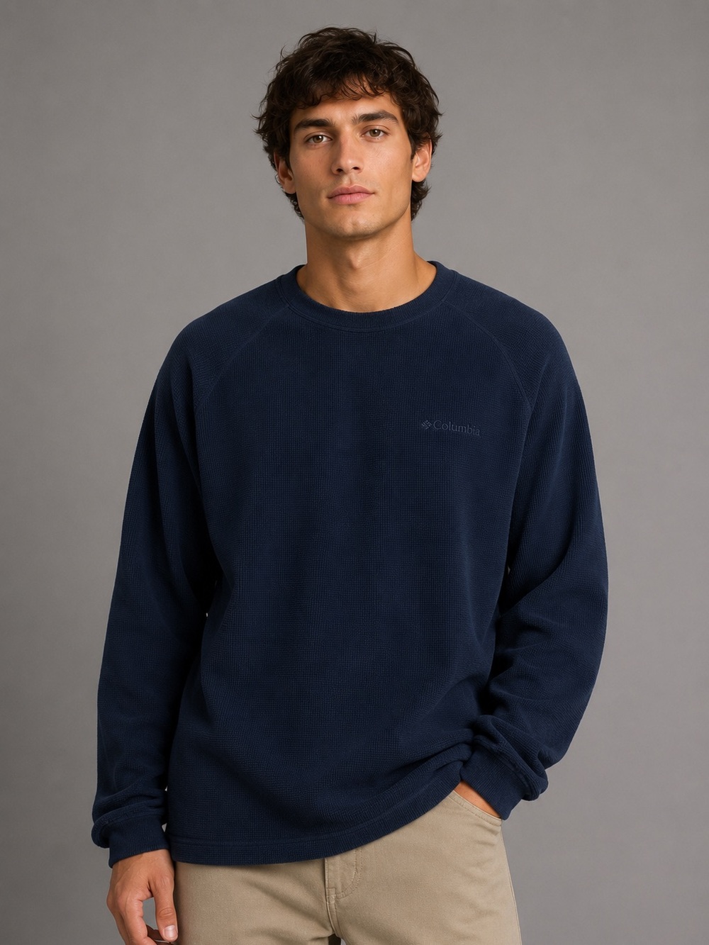 Columbia XCO Men’s Navy Long Sleeve Thermal Shirt Size M Waffle Knit Outdoor